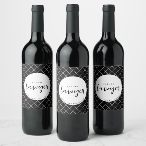 Elegant Future Lawyer Check Pattern Personalized Wine Label
