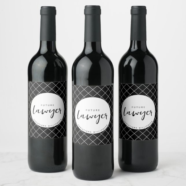 Elegant Future Lawyer Check Pattern Personalized Wine Label (Bottles)