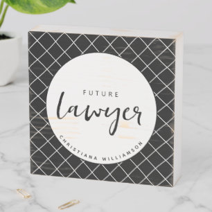 Elegant Future Lawyer Check Pattern Personalized Wooden Box Sign