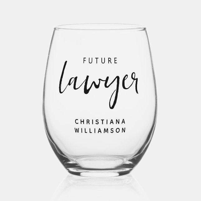 Elegant Future Lawyer Personalized Stemless Wine Glass (Front)