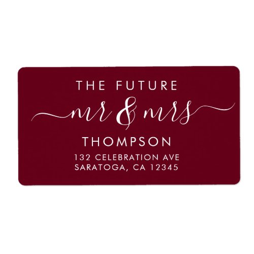 Elegant Future MR and MRS Script Modern Burgundy Label