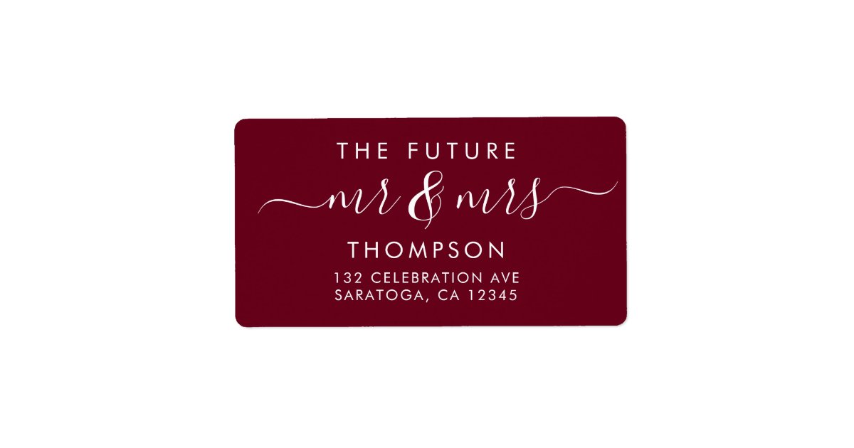 Elegant Future MR and MRS Script Modern Burgundy Label | Zazzle