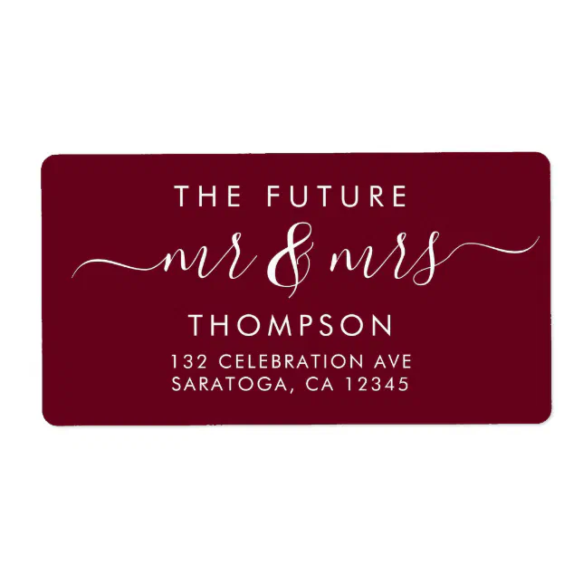 Elegant Future MR and MRS Script Modern Burgundy Label | Zazzle
