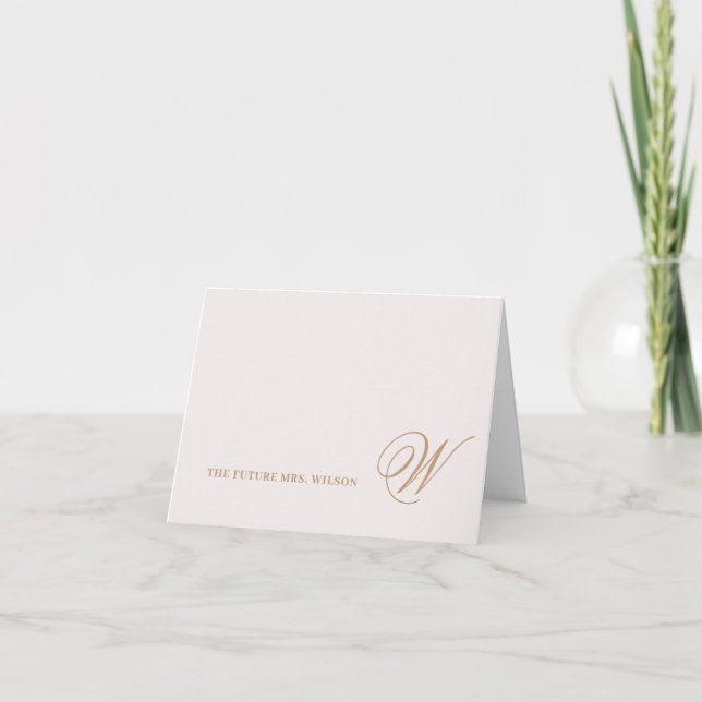 Elegant Future Mrs Blush Gold Calligraphy Folded Thank You Card (Front)