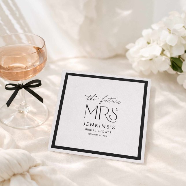 Elegant Future Mrs Bridal Shower Paper Napkins (Modern Black and White Future Mrs Bridal Shower)