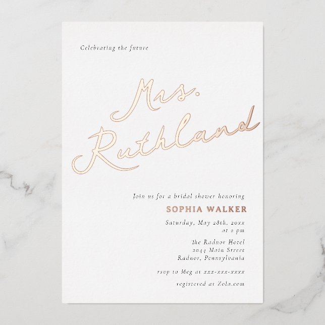 Elegant Future Mrs Bridal Shower Rose Gold Foil Foil Invitation (Front)