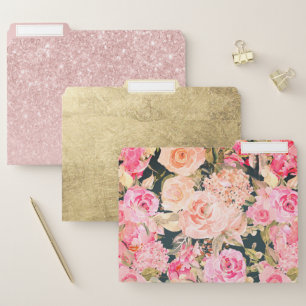 Elegant gable green pink glitter gold floral file folder