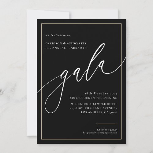 ELEGANT GALA calligraphy stylish formal black gold Invitation