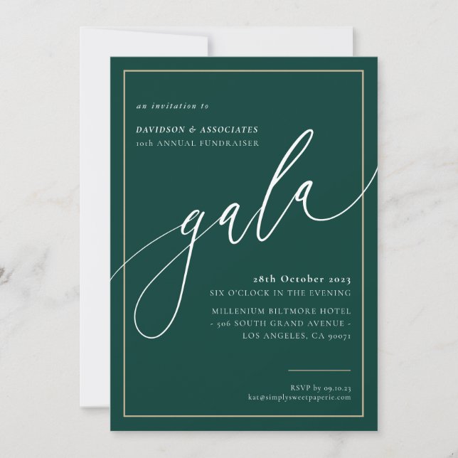 ELEGANT GALA calligraphy stylish formal dark green Invitation (Front)