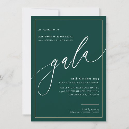 ELEGANT GALA calligraphy stylish formal dark green Invitation