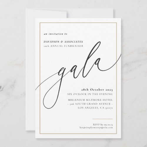 ELEGANT GALA calligraphy stylish formal gold black Invitation