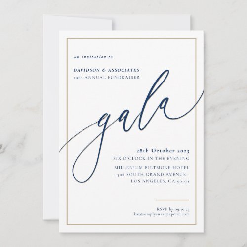 ELEGANT GALA calligraphy stylish formal gold navy Invitation