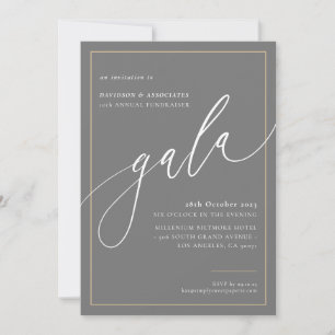 ELEGANT GALA calligraphy stylish formal gray gold Invitation