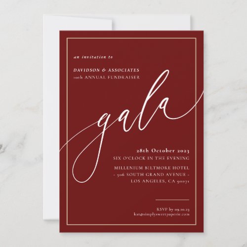 ELEGANT GALA calligraphy stylish formal maroon  Invitation