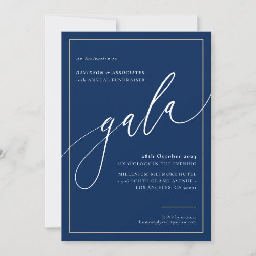 ELEGANT GALA calligraphy stylish formal navy gold Invitation