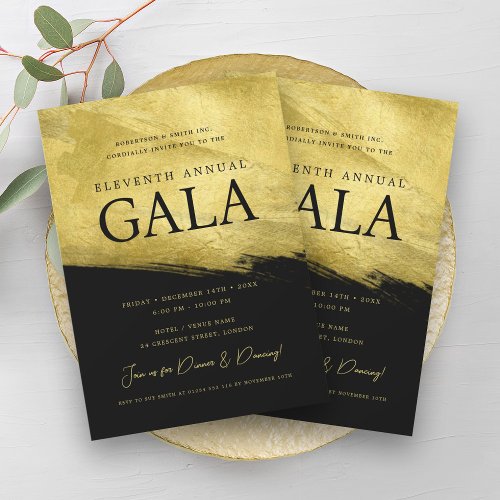 Elegant GALA Company Business Gold Brush Black Invitation