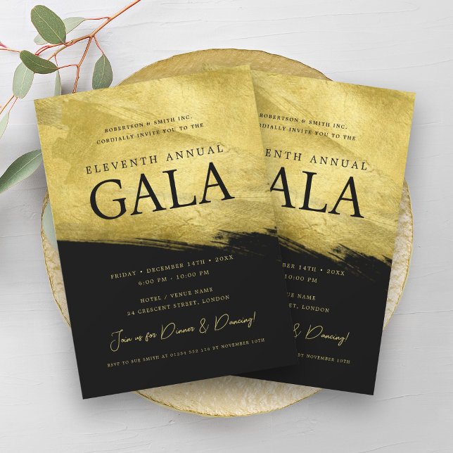 Elegant GALA Company Business Gold Brush Black Invitation (Elegant GALA Company Business Gold Brush Black Invitation)