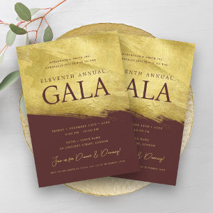 Elegant GALA Company Business Gold Brush Burgundy Invitation