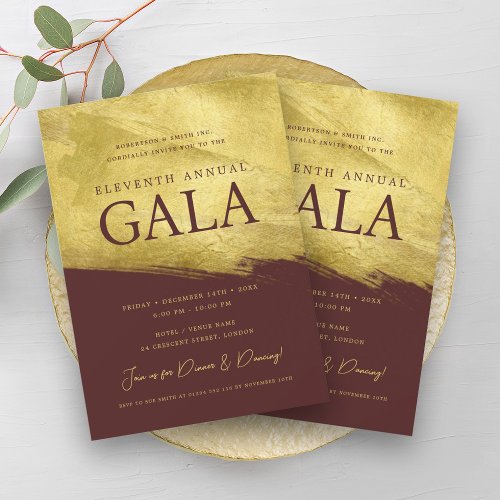 Elegant GALA Company Business Gold Brush Burgundy  Invitation