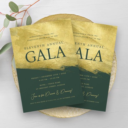 Elegant GALA Company Business Gold Brush Emerald  Invitation