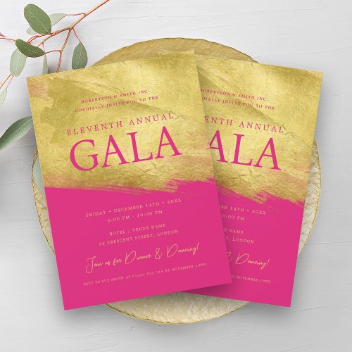 Elegant GALA Company Business Gold Brush Hot Pink  Invitation