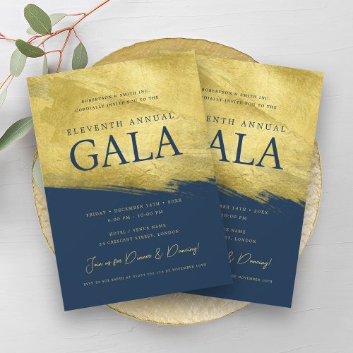 Elegant GALA Company Business Gold Brush Navy Blue Invitation