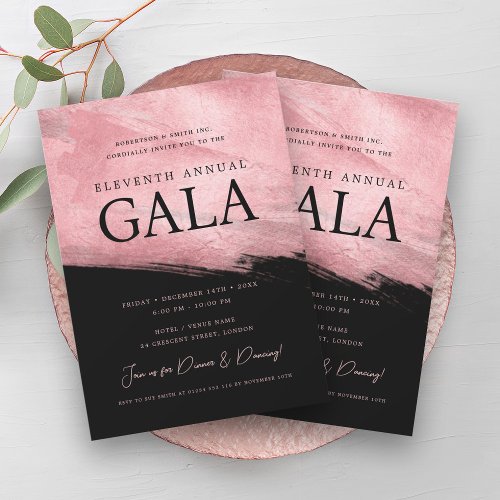 Elegant GALA Company Rose Gold Brush Black Invitation