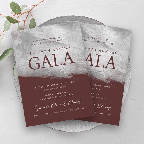 Elegant GALA Company Silver Brush Burgundy  Invitation