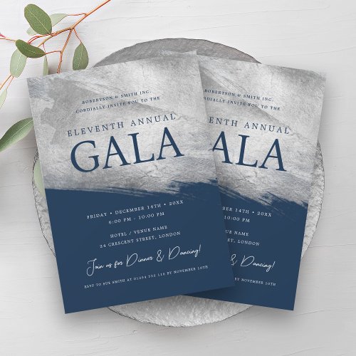 Elegant GALA Company Silver Brush Navy  Invitation