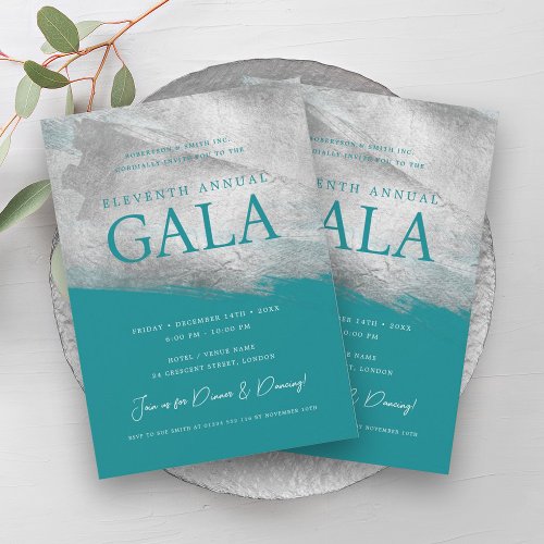 Elegant GALA Company Silver Brush Turquoise  Invitation