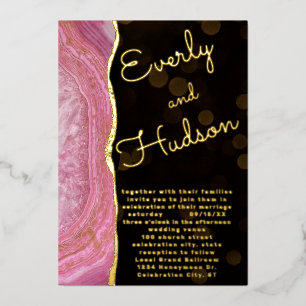 Elegant Galaxy Agate Geode Pink & Gold Wedding  Foil Invitation