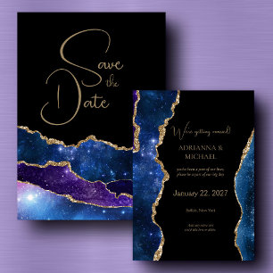 Elegant Galaxy Agate Wedding Save the Date Invitation
