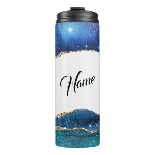 Elegant Galaxy Blue Aqua Agate Geode Thermal Tumbler