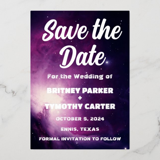Elegant Galaxy Celestial Constellation QR Code Foil Invitation (Front)