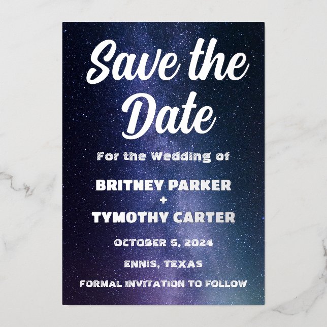 Elegant Galaxy Celestial QR Code Constellation Foil Invitation (Front)