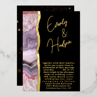 Elegant Galaxy Geode Pink & Gold Wedding Foil Invitation
