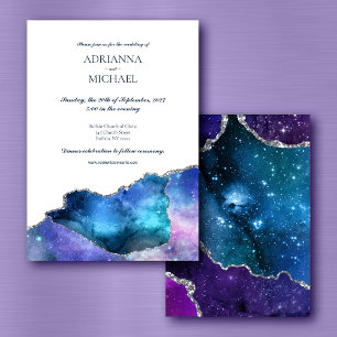 Elegant Galaxy Silver Agate Wedding Invitation