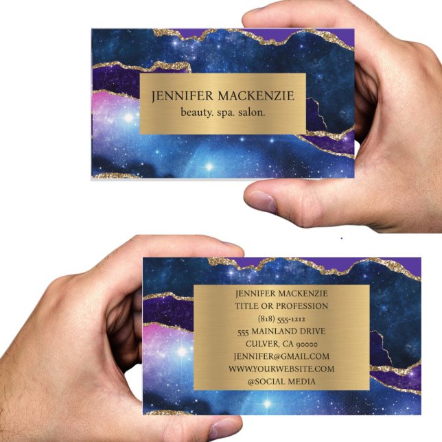 Elegant Galaxy Unicorn Gold Agate Luxury Business Card (Creator Uploaded)
