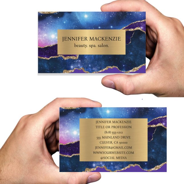 Elegant Galaxy Unicorn Gold Agate Luxury Business Card (Creator Uploaded)