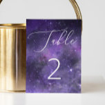 Elegant Galaxy Wedding | Celestial Space Night Table Number<br><div class="desc">Guide your guests through the stars with this elegant galaxy wedding table number card, designed for couples who dream of a night filled with magic and starlight. The deep purple watercolor background resembles a glowing nebula, bringing a touch of cosmic wonder to every table. Delicate white stars scatter across the...</div>