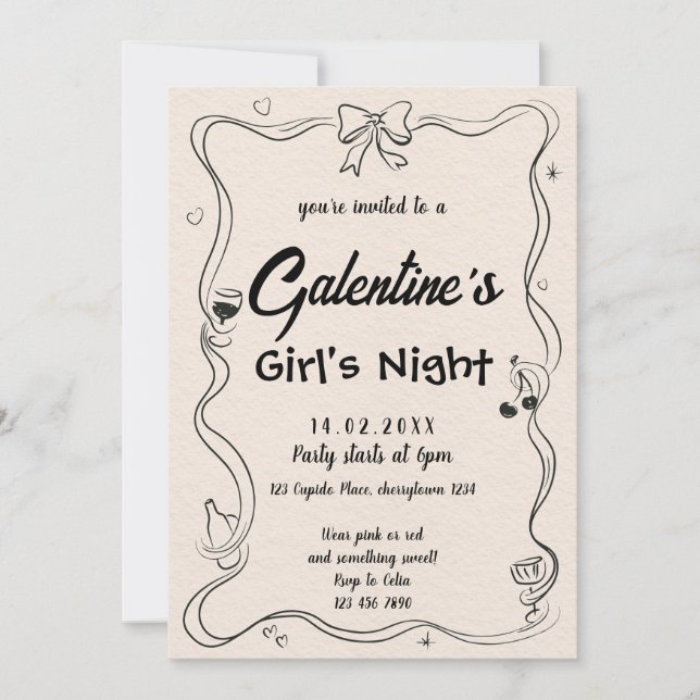 Elegant Galentine's Girls Night  Invitation (Front)