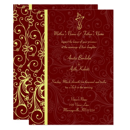 Elegant Ganapati Red Gold Wedding Invitations Zazzle.com