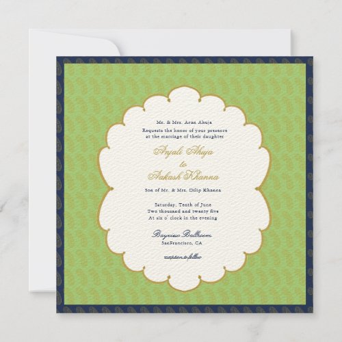 Elegant Ganesh gold and green Indian wedding Invitation
