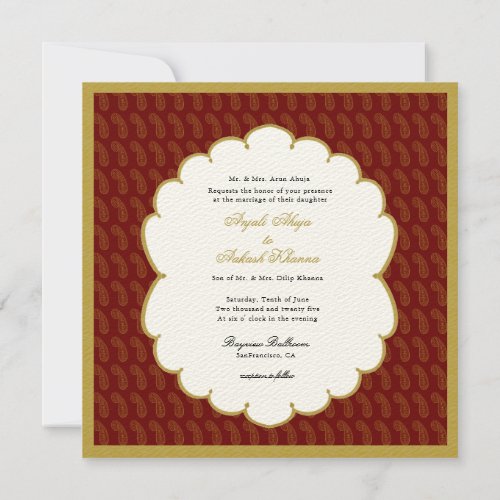 Elegant Ganesh gold and red Indian wedding Invitation