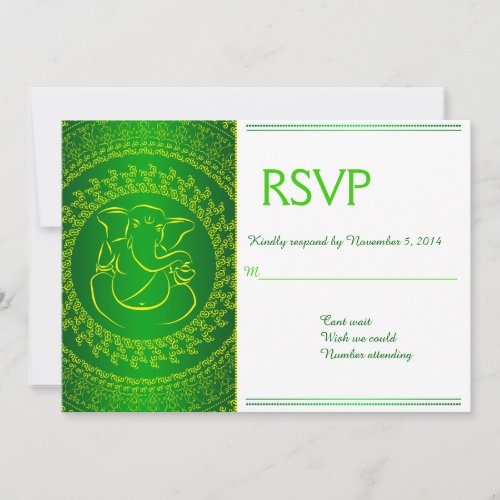 Elegant Ganesh  Indian God Green RSVP Cards