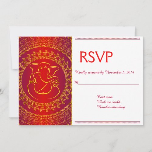 Elegant Ganesh  Indian God Red RSVP Cards