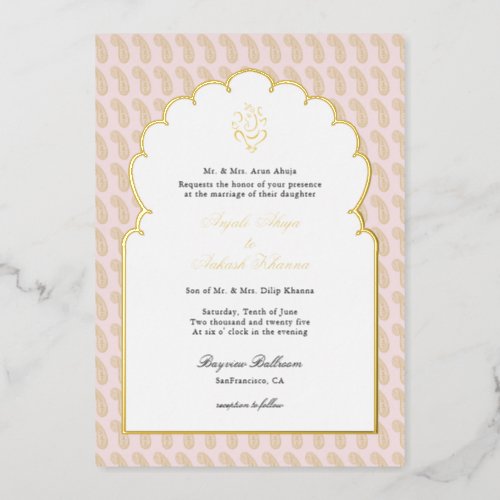 Elegant Ganesh Indian wedding Pink and Gold Foil Invitation