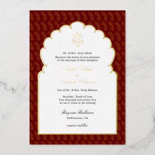 Elegant Ganesh Indian wedding Red and Gold I Foil Invitation