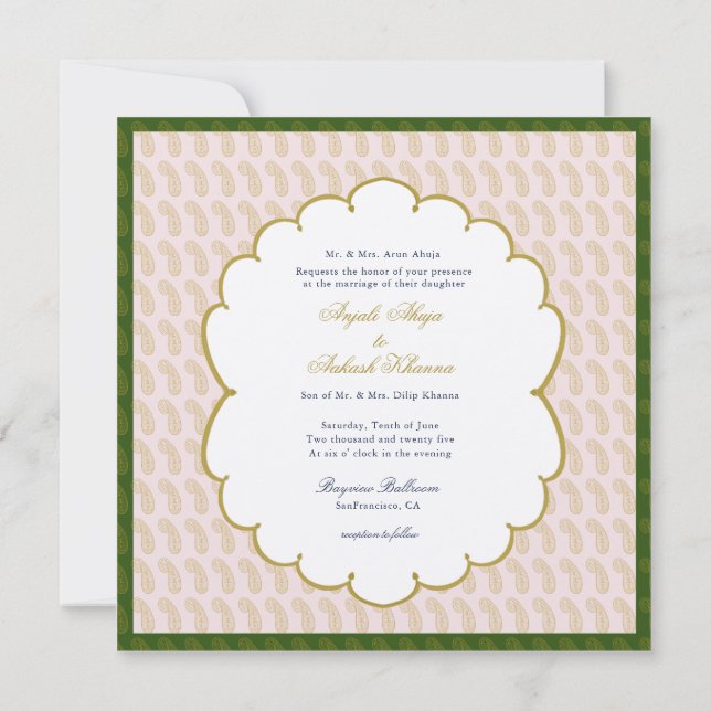 Elegant Ganesh Pastel colors Indian wedding Invitation (Back)