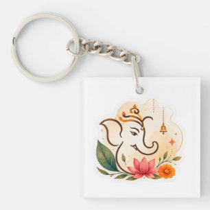 Elegant Ganesha Lotus Diwali Keychain